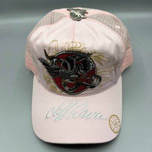 Vintage Cliff Raven Hat Pink Ed Hardy Japanese tattoo Snap back Trucker Cap 90s
